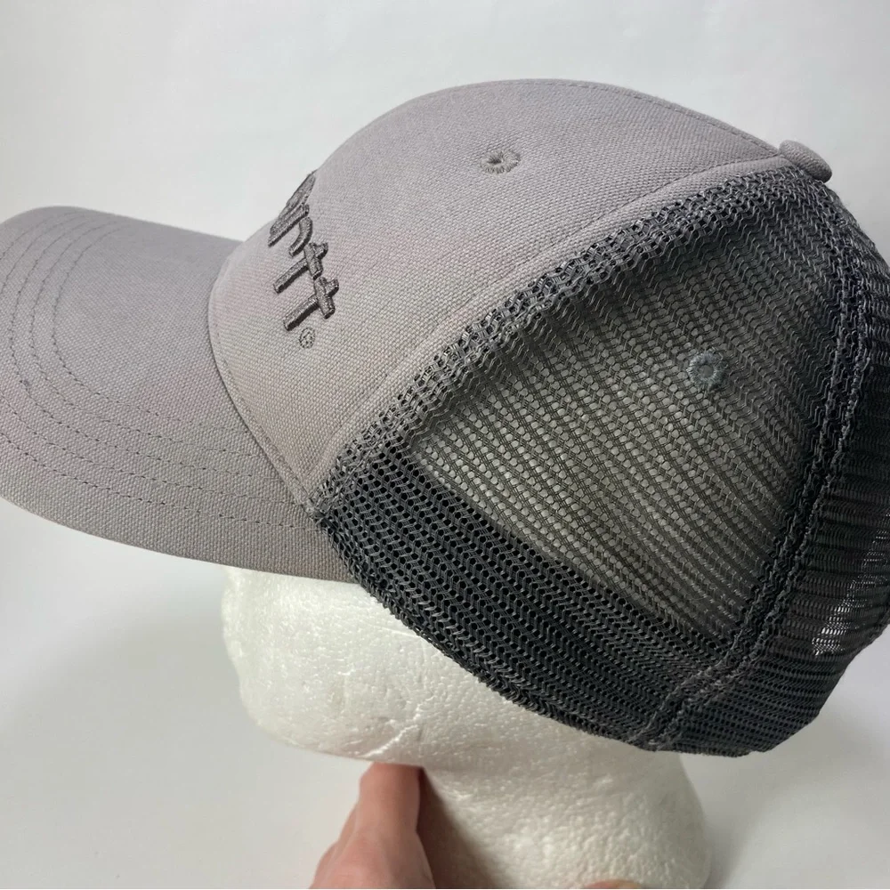 Carhartt Canvas Gray Mesh-Back Trucker Style Embroidered Logo Snapback - Unisex